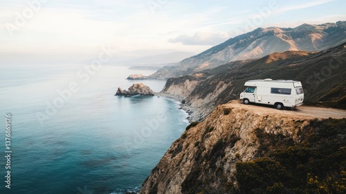 Camper Van Road Trip Along the Pacific Coast Highway with Ocean Views