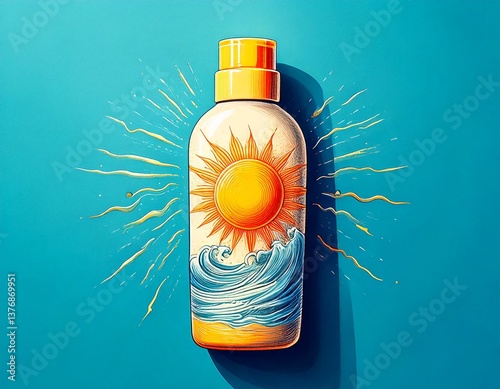 illustration of a bottle of suntan cream lotion 