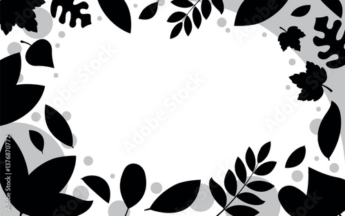 Silhouette Leaves Frame in Rectangle Shape with a Transparent Center. Decorative Botanical Border Featuring Black Leaf Shapes. Perfect for Nature-Themed Designs.