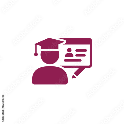 Student Portal Vector Icon (Student, Graduation Cap, Info Bubble), Flat Design for E-learning, Online Academic Access & Student Information Systems
