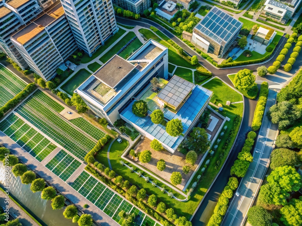 Fototapeta premium Aerial View Architectural Landscape Design Plan - Modern Sustainable Development
