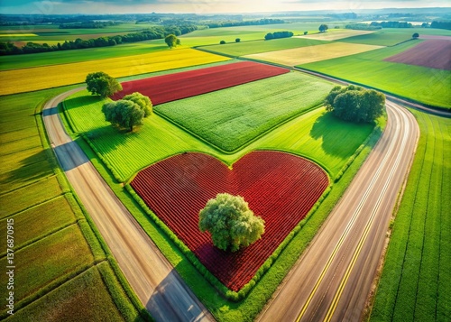 Aerial Valentine's Day Heart Shaped Fields Drone Photography