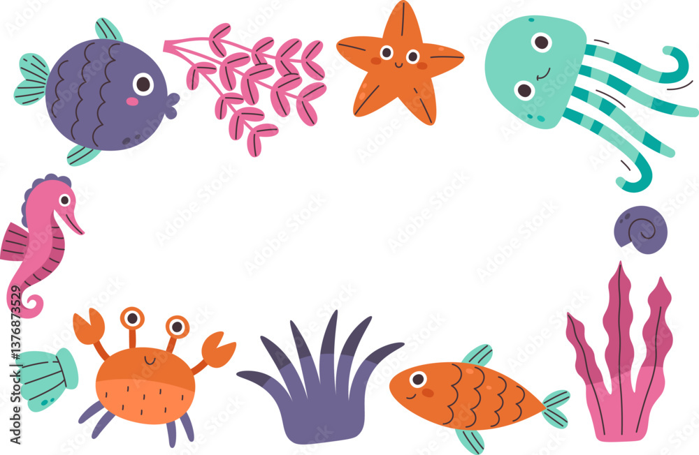 Naklejka premium Underwater Creatures Border