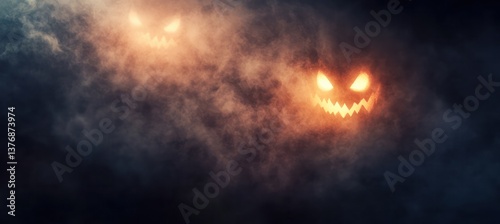 Spooky Halloween Jack-o'-Lantern in Foggy Forest