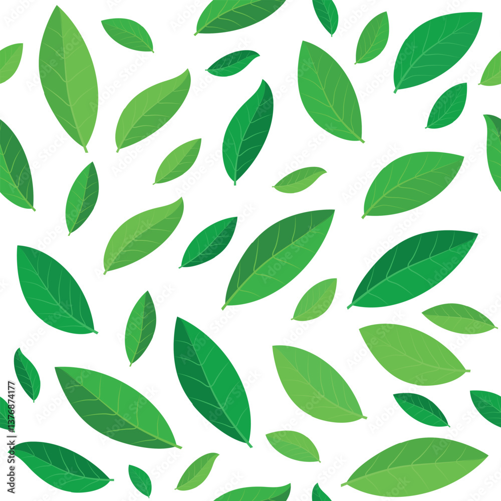 Green Leaves Pattern - Leaves of Different Sizes in Green Tones Messy on a White Background. A Organic Design for Botanical and Nature Themes. Seamless Link. Green Leaves Pattern - Leaves of Different Sizes in Green Tones Messy on a White Background. A Organic Design for Botanical and Nature Themes. Seamless Link.
