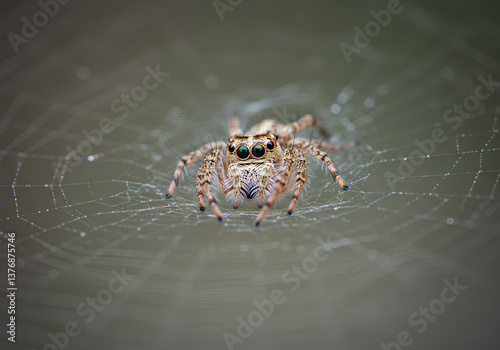 Close-up photo of a spider spinning its web, showcasing the intricate details and delicate threads, with an emphasis on the textures and colors of the web(3).