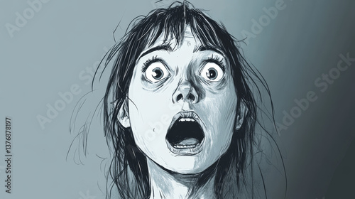 Scared women afraid, in panic, fear. Vector flat illustration of girl characters with terrified face expression, frightened, in shock, stress, nervous, and surprised