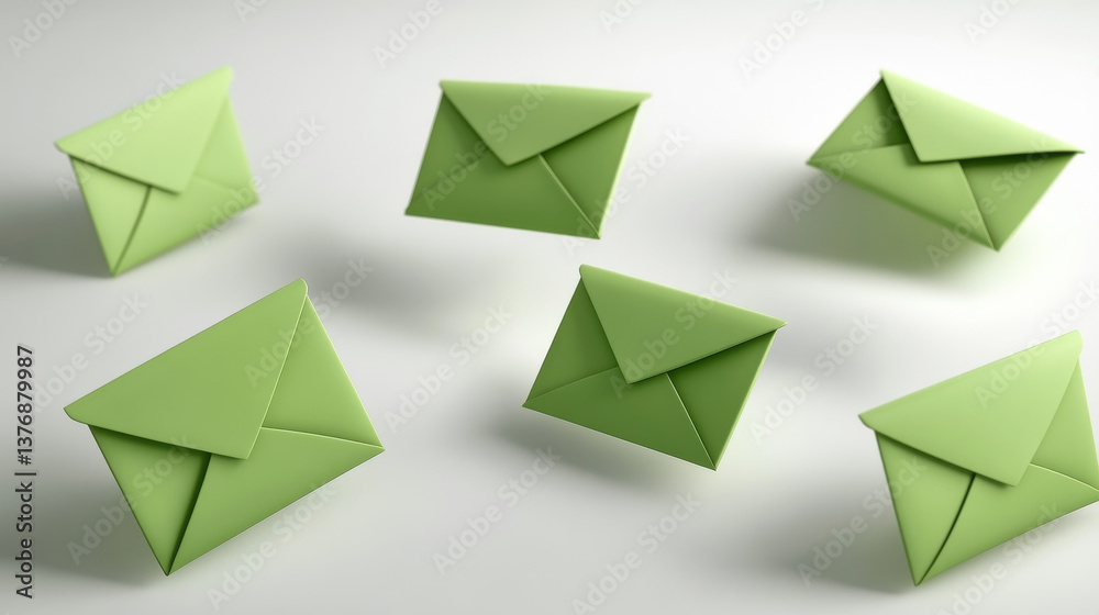 3D mail icons set isolated on white with shadows. Vector realistic illustration of open green envelopes with blank letter sheets, greeting card mockups, business message notification, email symbols 3D mail icons set isolated on white with shadows. Vector realistic illustration of open green envelopes with blank letter sheets, greeting card mockups, business message notification, email symbols