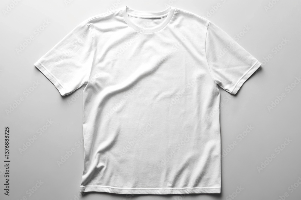 Plain white T-shirt displayed on a neutral backdrop for fashion use Plain white T-shirt displayed on a neutral backdrop for fashion use