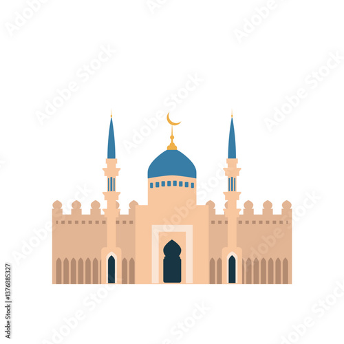 Muslim mosque, isolated flat style on white background. Eastern cultural landmark
