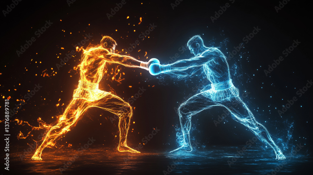 Fototapeta premium Versus VS signs with glow and sparks, game or sport confrontation symbols on black background with glowing sparkles. Martial arts combat, fight, battle competition challenge, Realistic 3d vector set