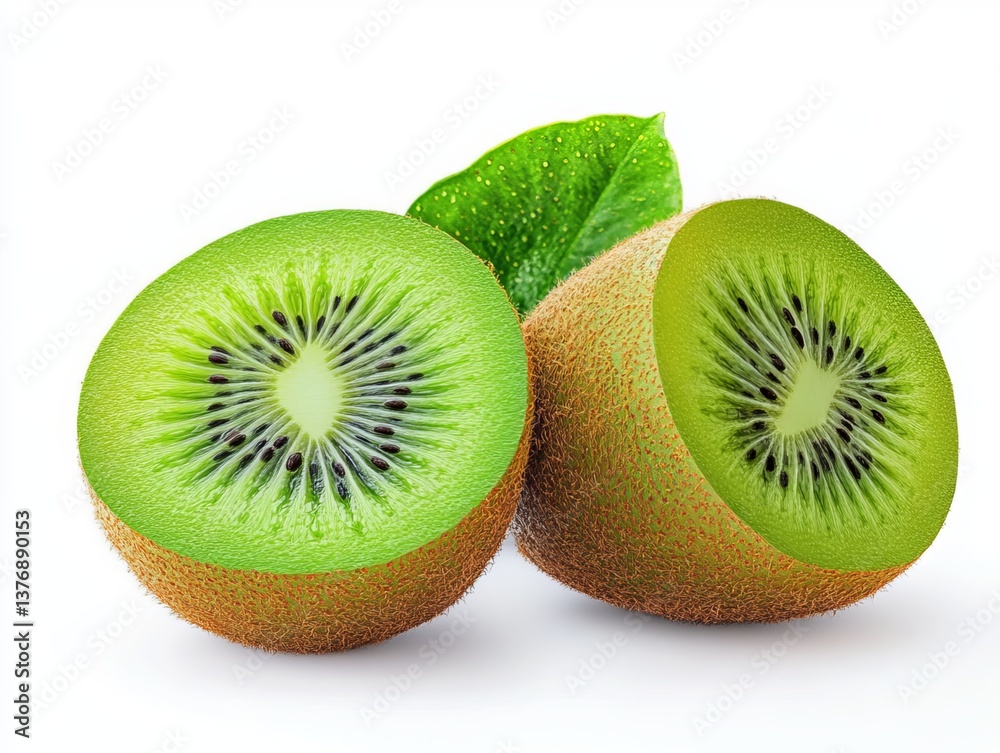 Fototapeta premium Peach isolate. Peach slice. Peach with leaf on white background. Full depth of field. With clipping path.