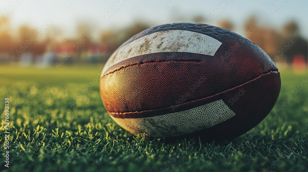 Obraz premium A close up image of an American football on grass