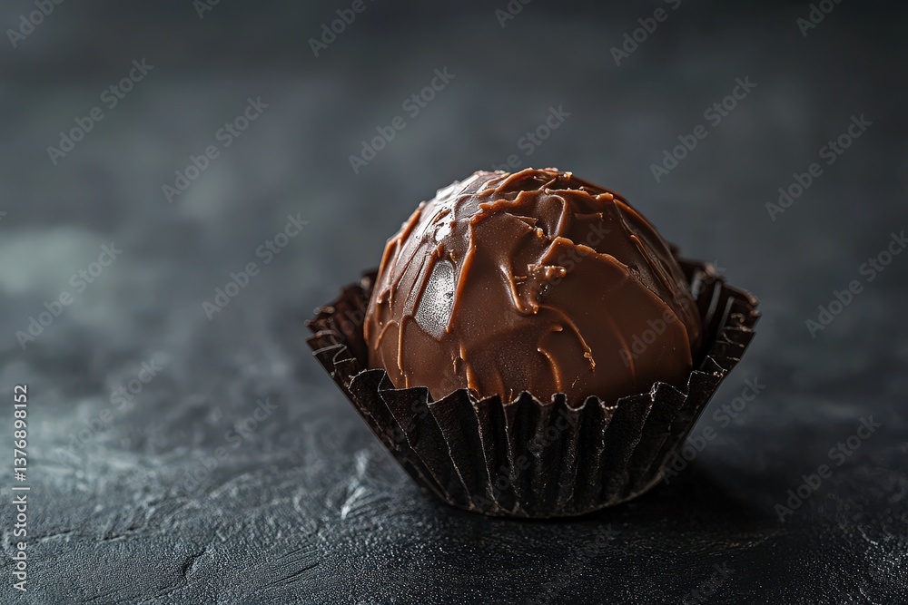 A delicious chocolate truffle sitting in a decorative paper cup A delicious chocolate truffle sitting in a decorative paper cup