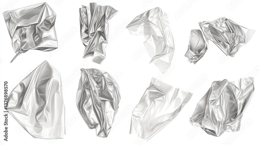 Naklejka premium Plastic transparent film for packaging - whole with wrinkles and folds and torn square vinyl wrap with overlay effect. Realistic vector illustration set of cellophane or polythene seal wrapper mockup.