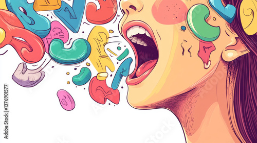 Kid girl mouth animation kit. Cartoon vector illustration set of female child avatar with various positions of lips and tongue during pronunciation of english alphabet. Talking character face.