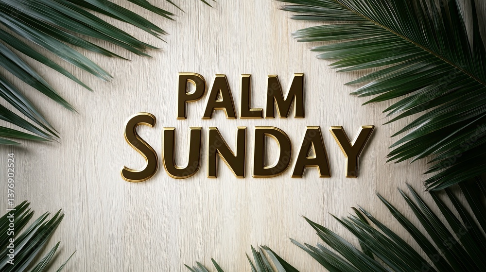 Obraz premium Palm Sunday Celebration with Palm Leaves on Wood Background 