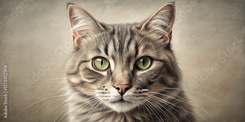 Charming Cat Pencil Sketch Portrait, Pet Animal Art, Realistic Graphite Drawing