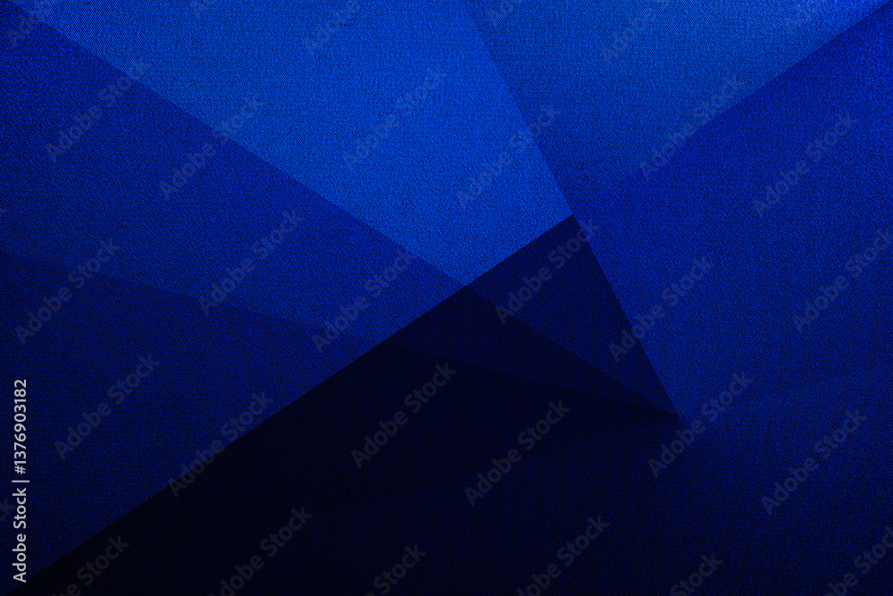 Black dark cobalt blue abstract pattern background. Geometric shape. Line triangle angle fold polygon diamond 3D. Color gradient. Rough grain noise. Light shadow. Matte shimmer.