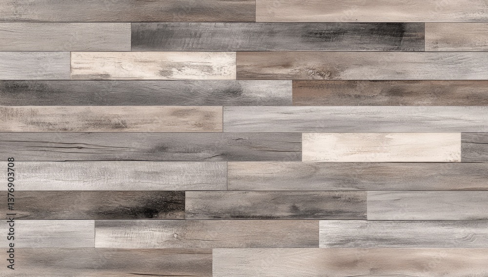 Naklejka premium Rustic wood plank flooring design. A mix of light and dark tones creates a warm, natural aesthetic