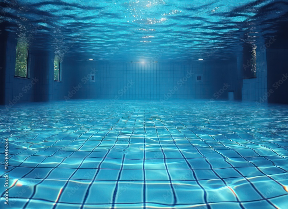 Obraz premium Underwater Swimming Pool View with Vivid Blue Water and Tiled Floor