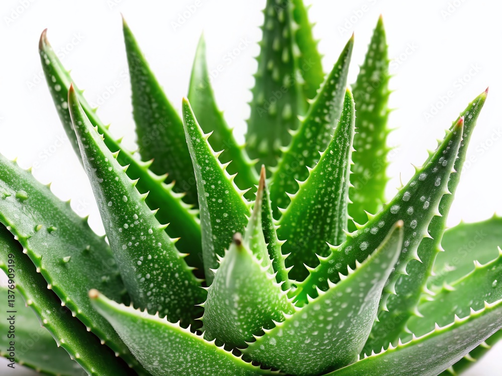 Close-up of Aloe Vera Leaves Isolated on White Background with Copy Space for Text - Stock Photo Close-up of Aloe Vera Leaves Isolated on White Background with Copy Space for Text - Stock Photo