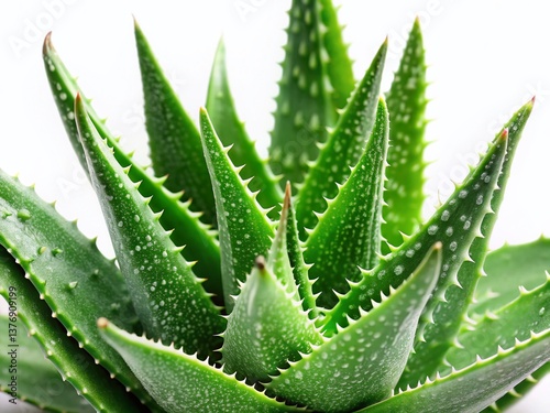 Close-up of Aloe Vera Leaves Isolated on White Background with Copy Space for Text -  Stock Photo