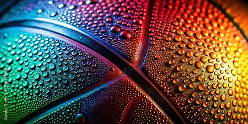 Obraz na płótnie Close-up Water Droplet on Basketball, Vibrant Colors, Macro Photography, WNBA Wallpaper w salonie