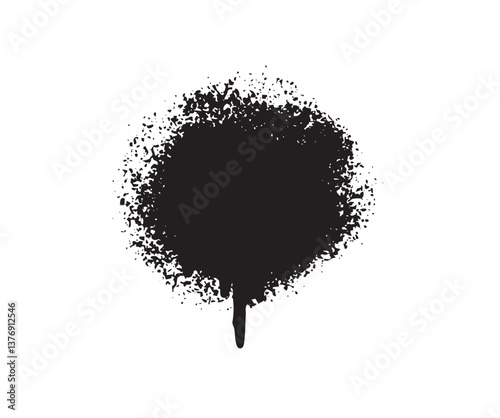 Black spray paint circle dripping on white background