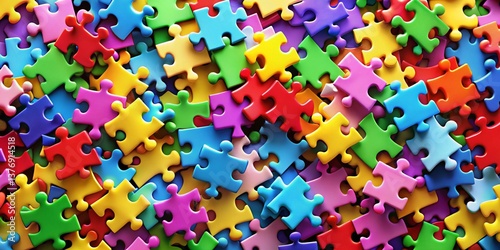 Colorful Jigsaw Puzzle Pieces Background with Copy Space - Right Side