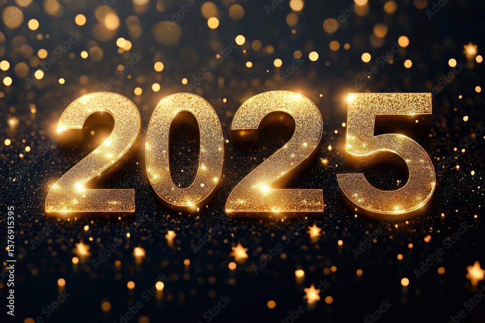 Golden New Year 2025 Card with Stars on Black Background Celebration Golden New Year 2025 Card with Stars on Black Background Celebration
