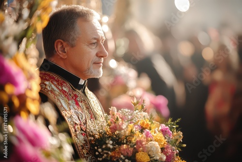 Elderly man in traditional attire at ceremony photo