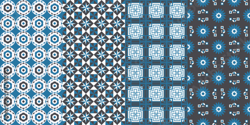 The patterns are primarily composed of white, blue, and gray colors, creating a visually appealing and modern aesthetic.