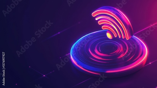 Vibrant Neon WiFi Symbol with Colorful Swirls on Dark Background, Perfect for Technology and Connectivity Themes in Digital Designs