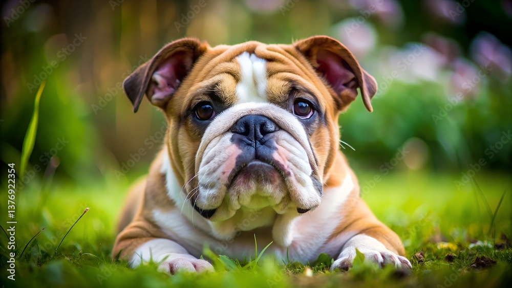 english bulldog lying on the grass english bulldog lying on the grass