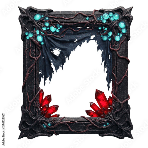 Fantasy rectangle horror frame with crystals and creeppy miasm