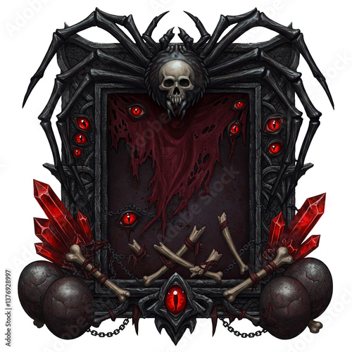 Fantasy rectangle horror frame with spider and creeppy eyes