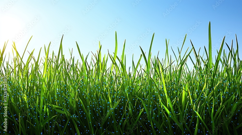 Vibrant Green Grass Under a Sunny Sky Vibrant Green Grass Under a Sunny Sky