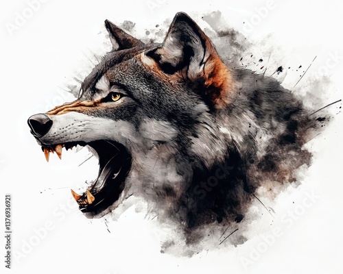 Wallpaper Mural Dynamic Watercolor Wolf Painting Sideways Powerful Abstract Art Torontodigital.ca