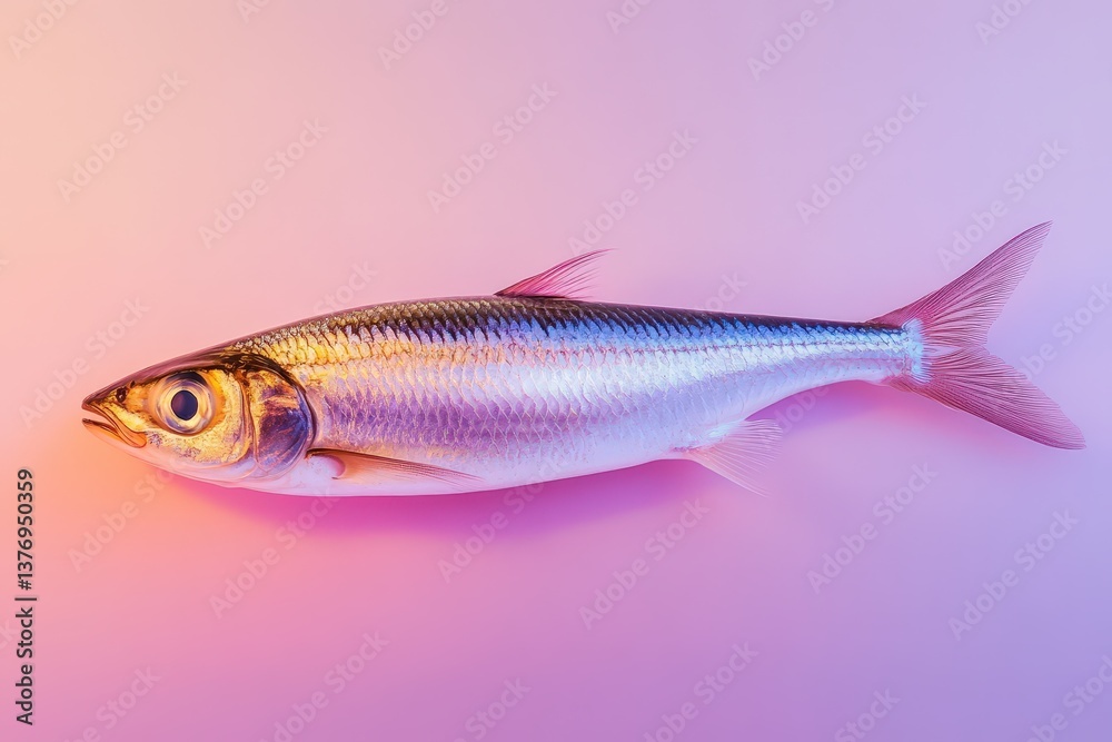 Obraz premium A single shiny fish is displayed on a vibrant gradient background