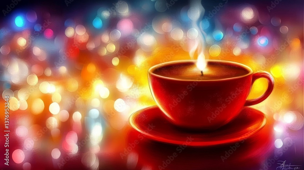 Fototapeta premium Warm Red Coffee Cup with Candle Light