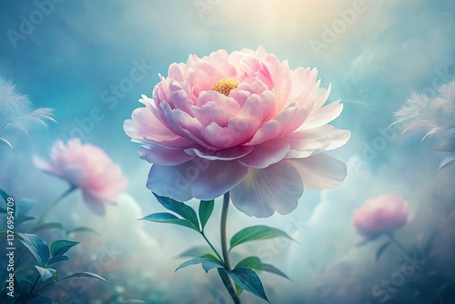Dreamy Double Exposure: Peony Bloom and Serene Landscape