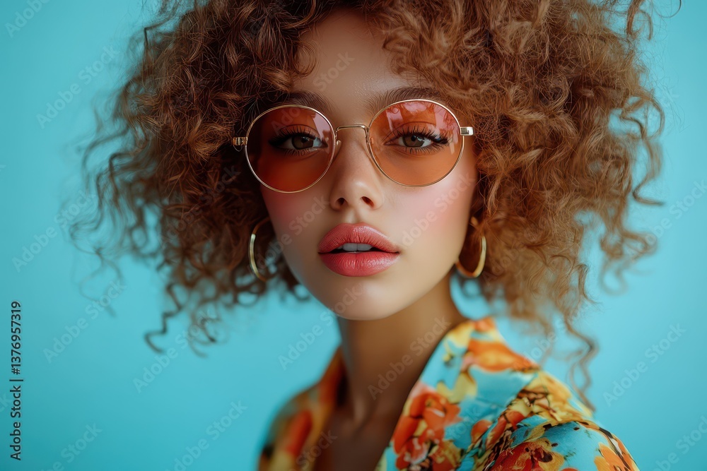 Fototapeta premium Curly haired beauty in stylish glasses