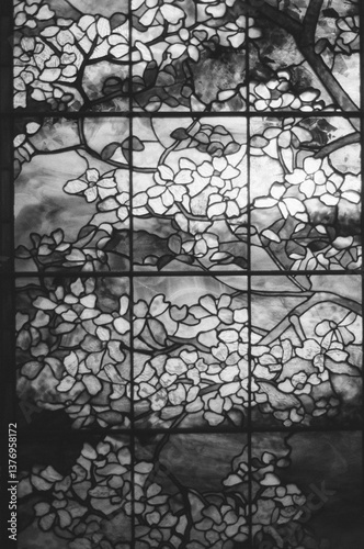 Stained glass with flower patterns