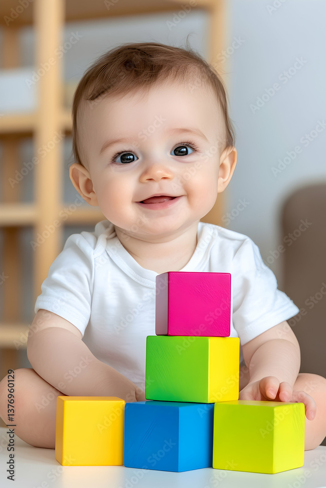 Happy baby playing with colorful blocks AI generative Happy baby playing with colorful blocks AI generative