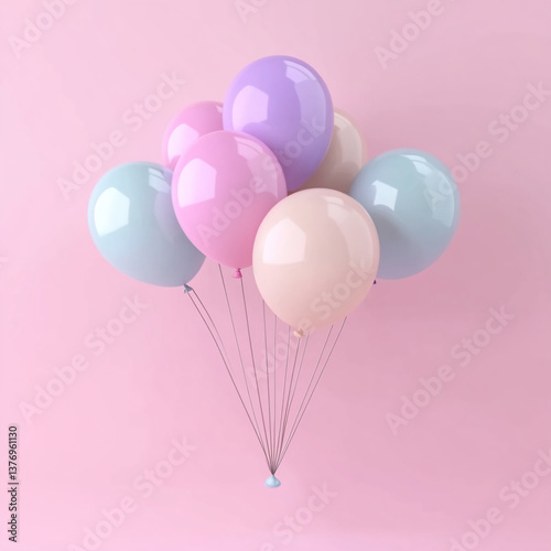 Wallpaper Mural Colorful balloons floating against a soft pink background create a whimsical atmosphere perfect for celebrations, parties, or special occasions, adding a touch of joy and lightness to any festive even Torontodigital.ca