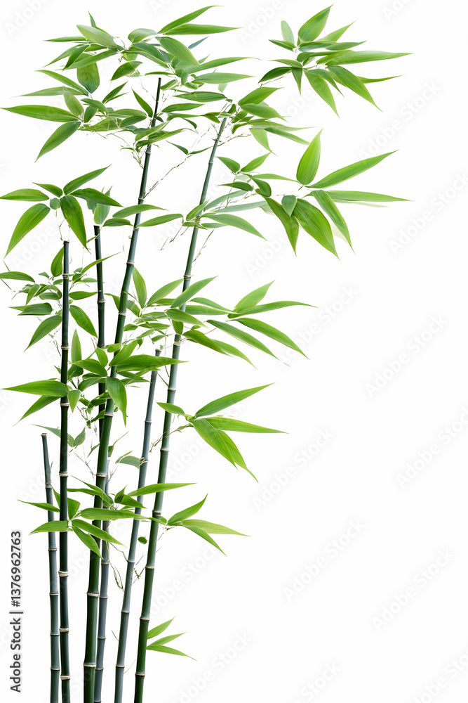 Obraz premium Lush green bamboo stalks with vibrant leaves against a white background (2) AI generative