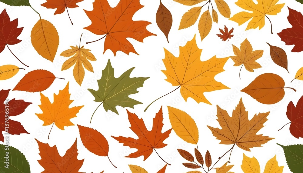 Fototapeta premium Colorful Autumn Leaves Seamless Pattern Design