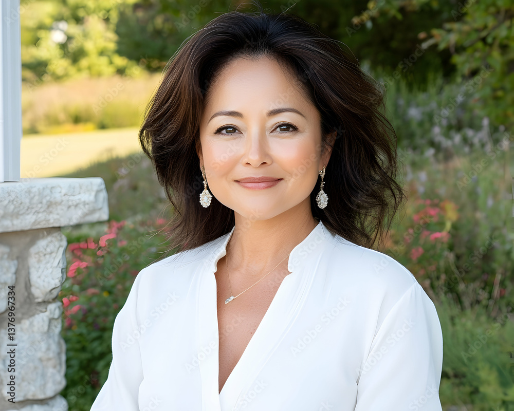 Serene woman in white top, outdoors AI generative Serene woman in white top, outdoors AI generative