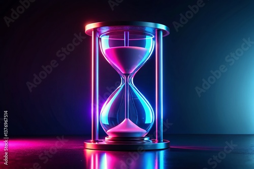 Futuristic Neon Glowing Hourglass - Time Concept Stock Photo